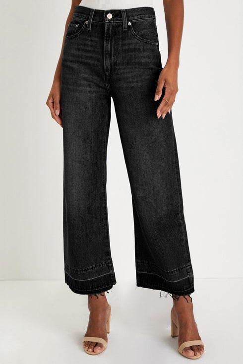 Raw Hem High Waist Straight Leg Loose Jeans